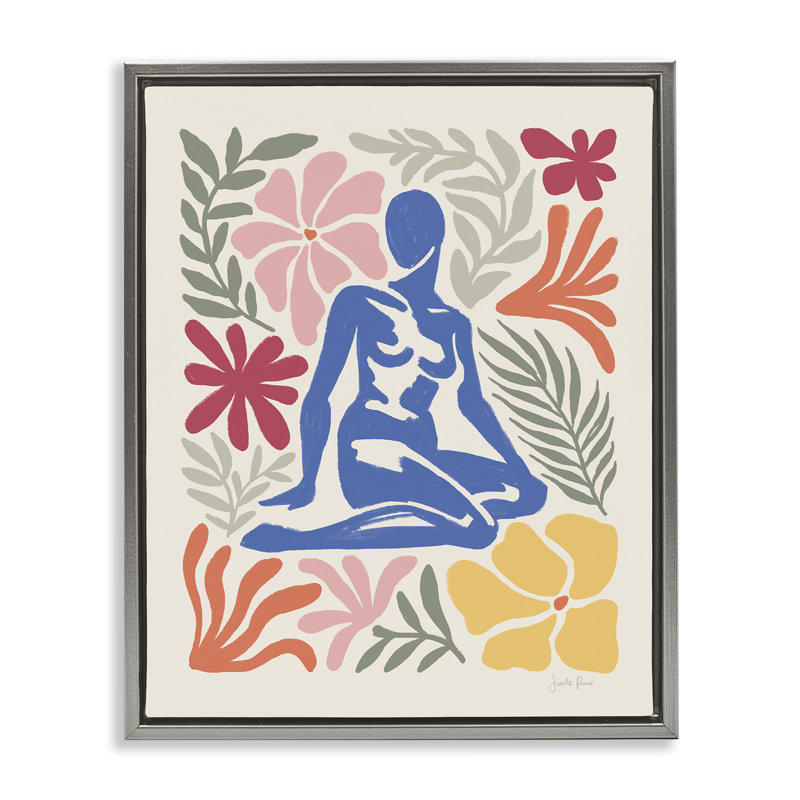 «Abstract Garden & Woman Floater» par Janelle Penner, Cadre flottant gris lustré, H 31 po x l 25 po