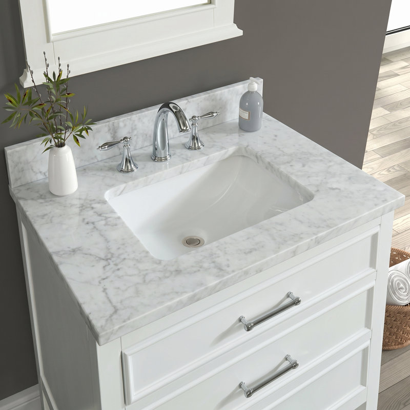 Ensemble de meuble-lavabo simple 30 po avec dessus en marbre Colleen, blanc tourterelle Colleen, Dove White, Premium Marble