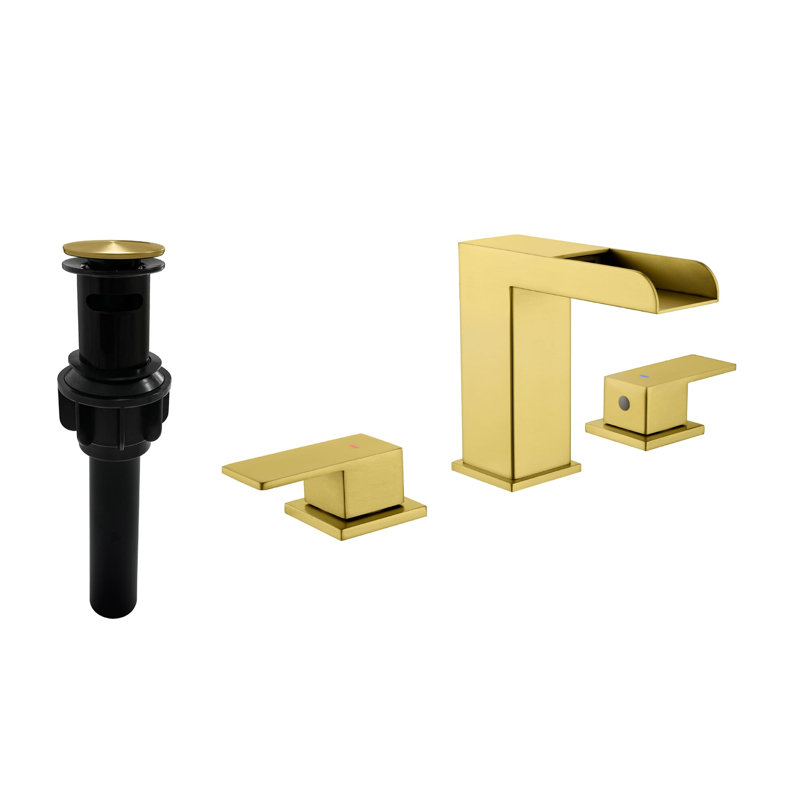 Widespread 2-handle Bathroom Faucet with Drain Assembly, Brushed Gold