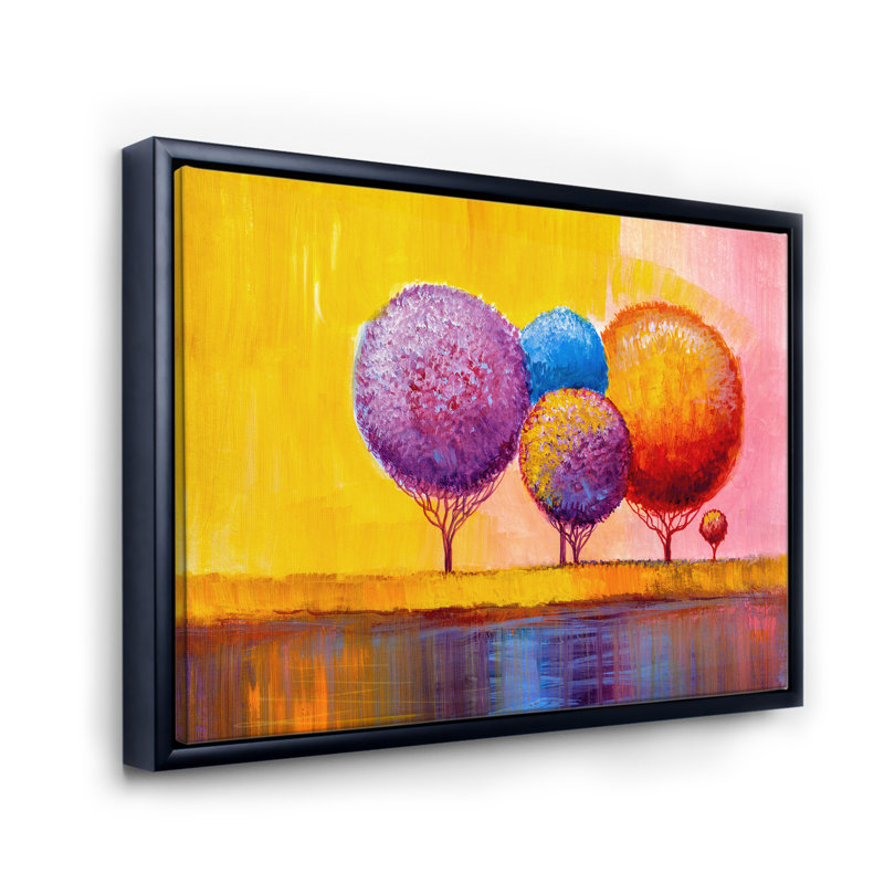 «Autumn Fantasy Trees I», peinture sur toile, H 16 po x l 32 po x p 1 po, Cadre flottant noir