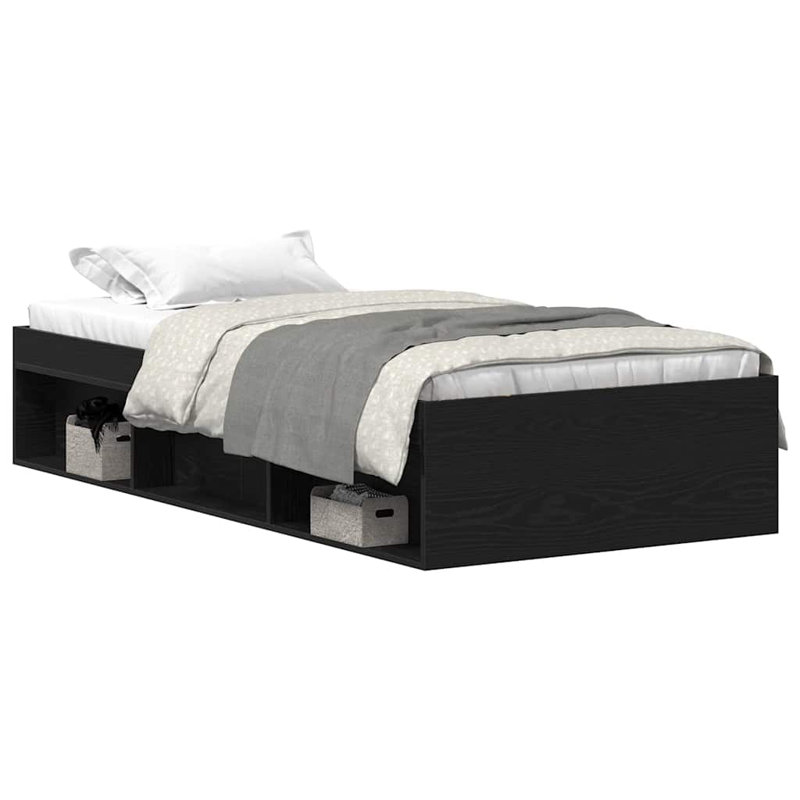 Afriani Storage Bed, European Single (90 x 200cm), Black Oak