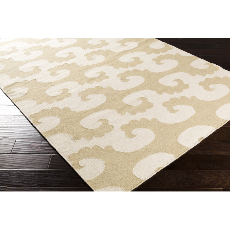 Tapis kaki / crème en laine fabriqué à la main Byington, Rectangle 8 pi x 11 pi