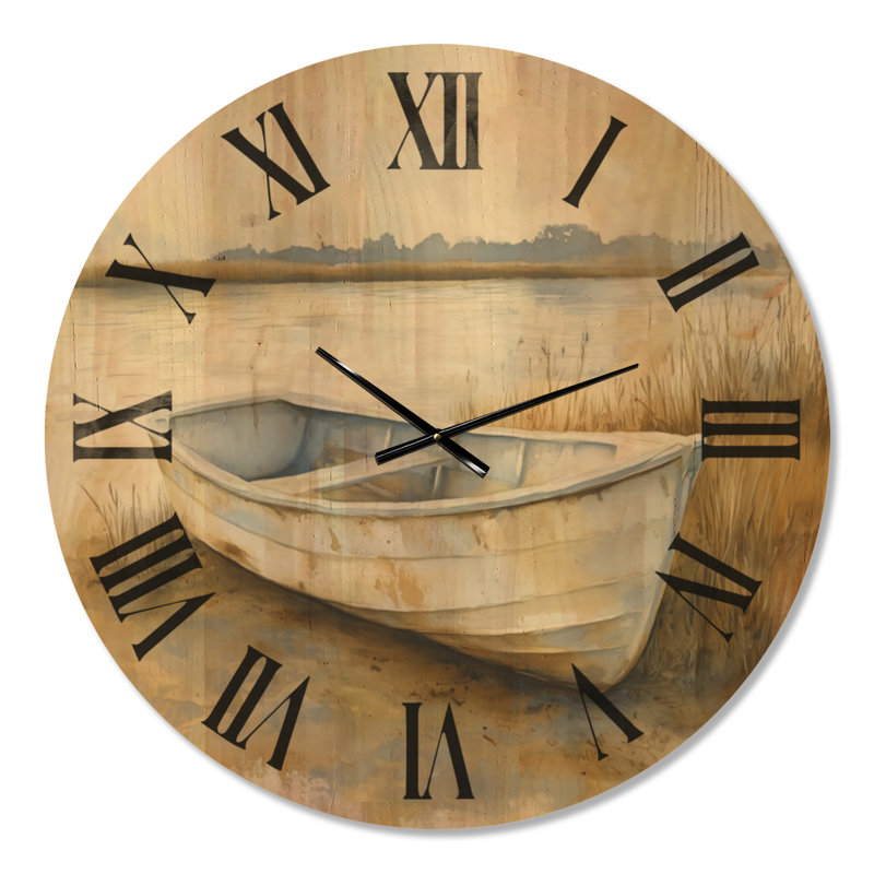 Horloge murale en bois Golden Marsh Boat - Grande horloge côtière, Extra Large