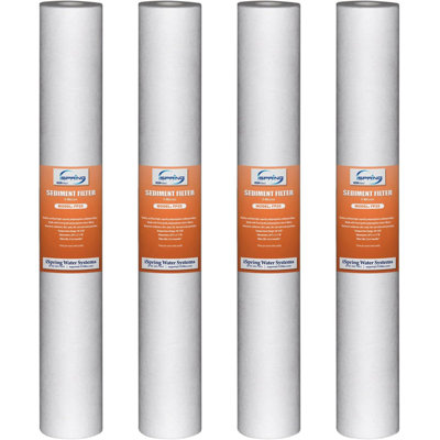 iSpring ?FP25X4 High Capacity 20” x 2.5” Water Replacement Cartridges Fine Sediment Filter, 5 Micron, 4 pieces, White, 4 Count