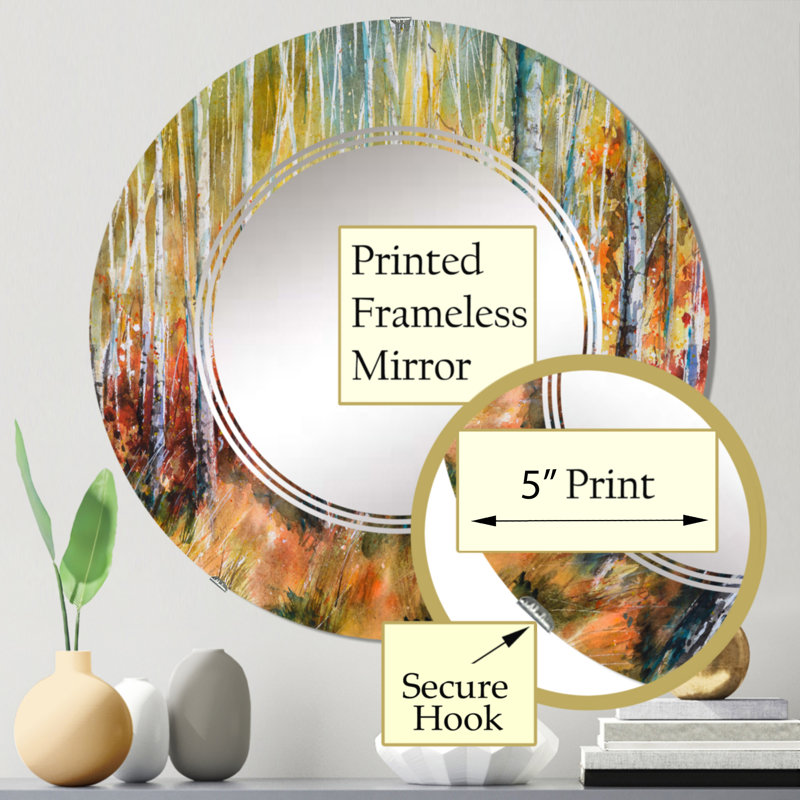 Miroir mural blanc avec bouleaux blancs en forêt d'automne dense, 24 po x 24 po