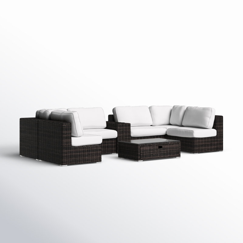 Demarest Wicker Fully Assembled 4 - Person Seating Group with Cushions, Sunbrella Canvas