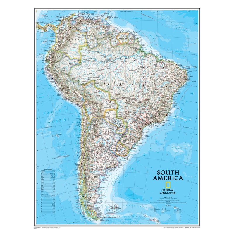 Carte murale classique de l'Amérique du Sud, Stratifié (24 po x 30 po)