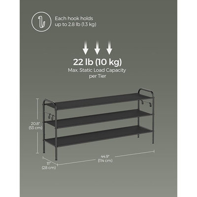 Range-chaussures Songmics, range-chaussures à 3 niveaux, étagère à chaussures en tissu avec 4 crochets, peut contenir jusqu'à 18 paires de chaussures, range-chaussures à hauteur ajustable pour vestibule, couloir, placard, assemblage facile, noir enc