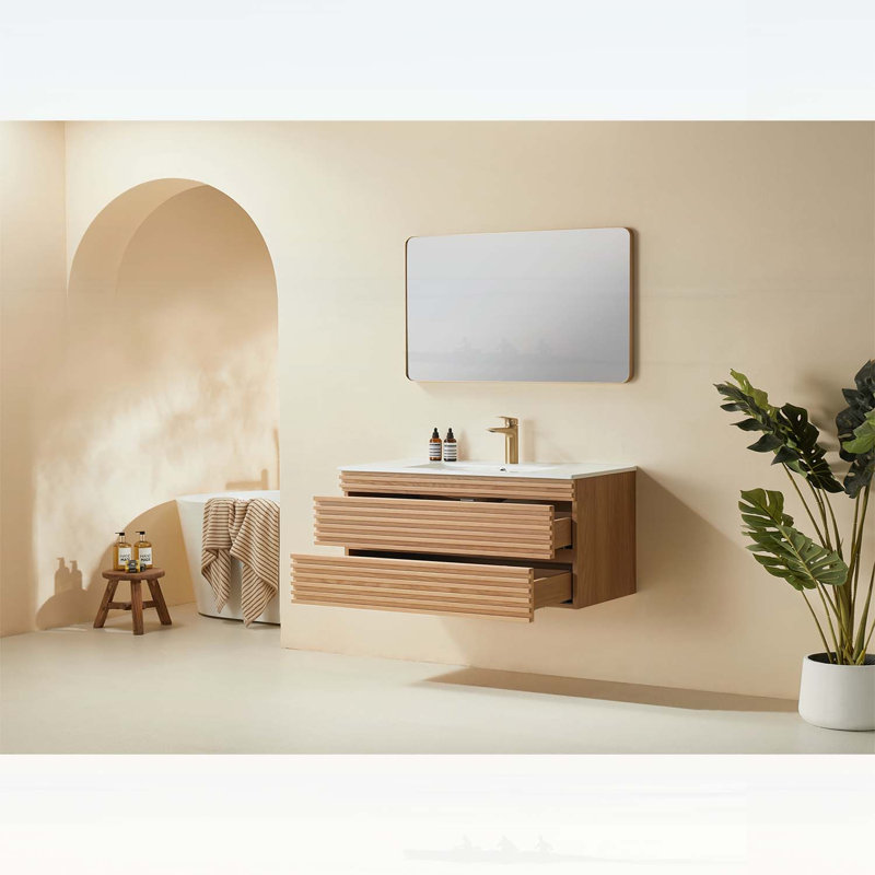 Wall Mounted & Floating Single Vanity With Ceramic Sink