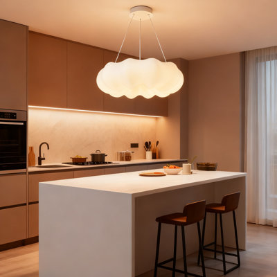 1- Light Pumpkin Cloud LED Pendant Light Dimmable with Remote for Kitchen Island Decor