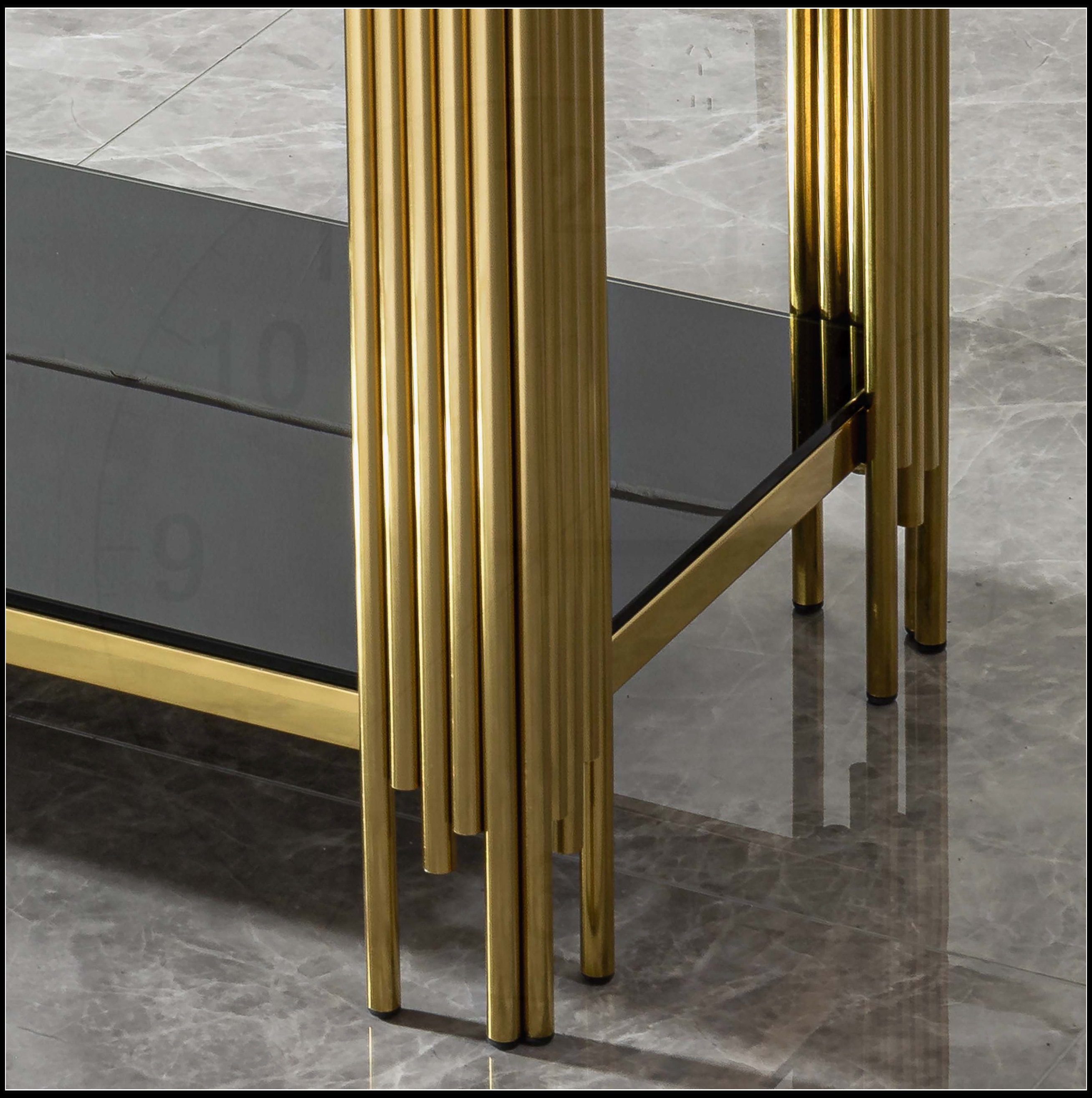 Mercer41 Modern Gold Stainless Steel Console Table with Tempered Glass ...