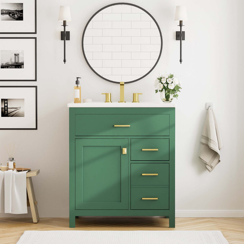 Meuble-lavabo de 30 pouces avec lavabo en céramique et beaucoup de rangement, Vert