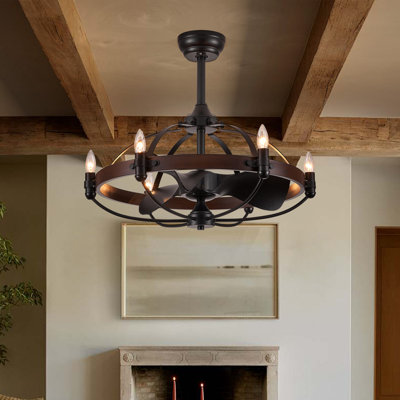 Cinta 27.17" Classic Black Caged Farmhouse Ceiling Fan With Light Kit And Remote Control