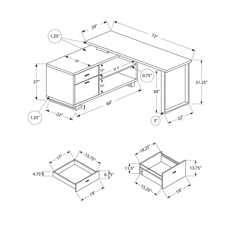 Aijalon Computer Desk, Home Office, Corner, Storage Drawers, L Shape, Work, Laptop, Metal, Dark Brown/Black