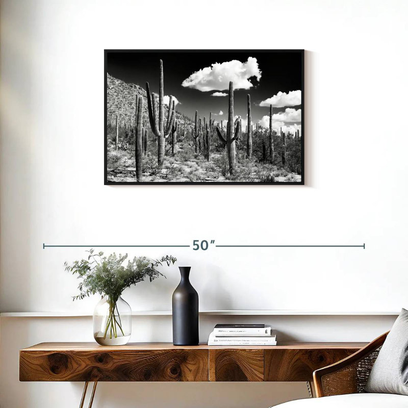 Arizona noir - forêt de cactus, Cadre flottant noir, 31 po x 21 po