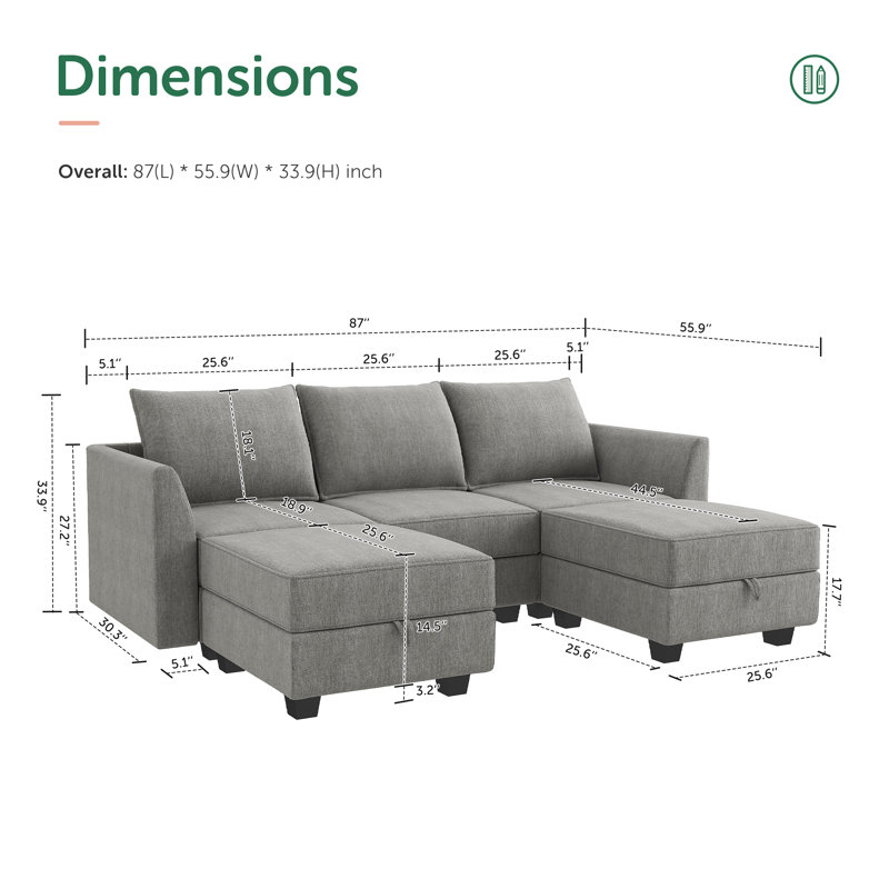 Canapé modulaire réversible Manusite, Polyester gris