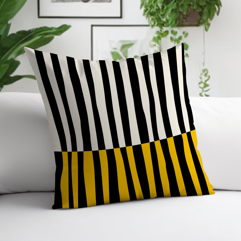 Coussin décoratif réversible intérieur / extérieur en polyester filé Humphrey, H 17 po x l 17 po, Jaune / blanc cassé