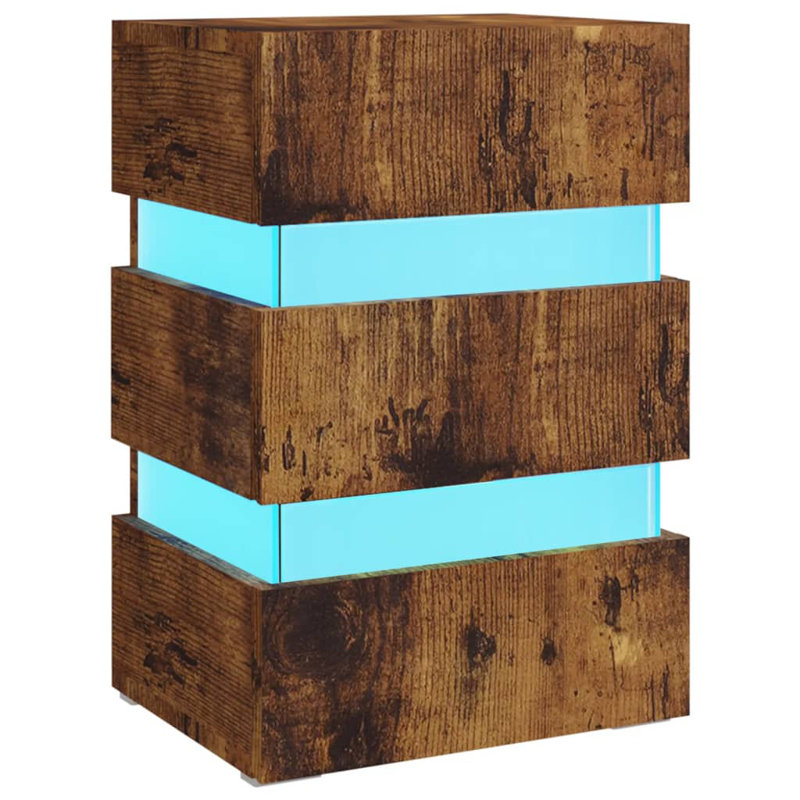LED Bedside Cabinet Engineered Wood, Smoked Oak, Smoked Oak