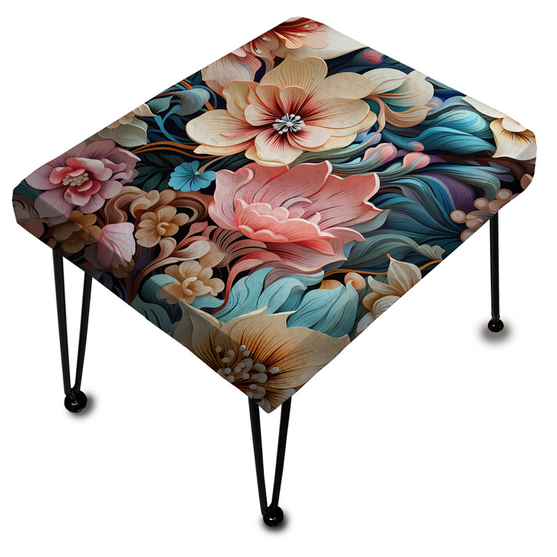 Gatsby Paisley Deco Blue And Beige Flowers - Floral Rectangle Ottoman