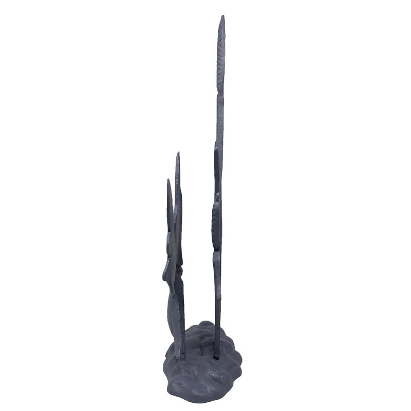BIRD IN REEDS Iron Ornament 47cm, Grey Shimmer