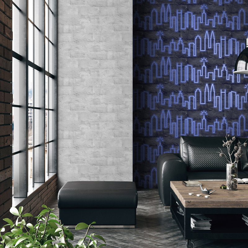 Papier peint bleu Neon City Skyline