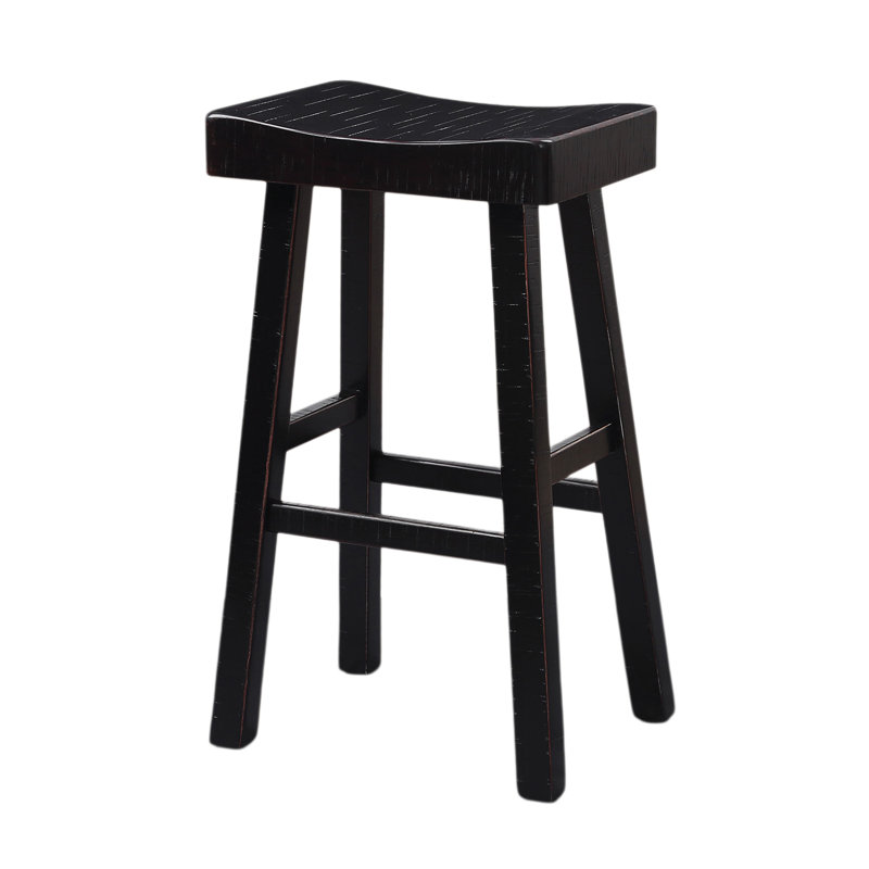 Ensemble de tabourets traditionnels en bois massif de 2 pièces, siège contour noir H 29 po, Noir