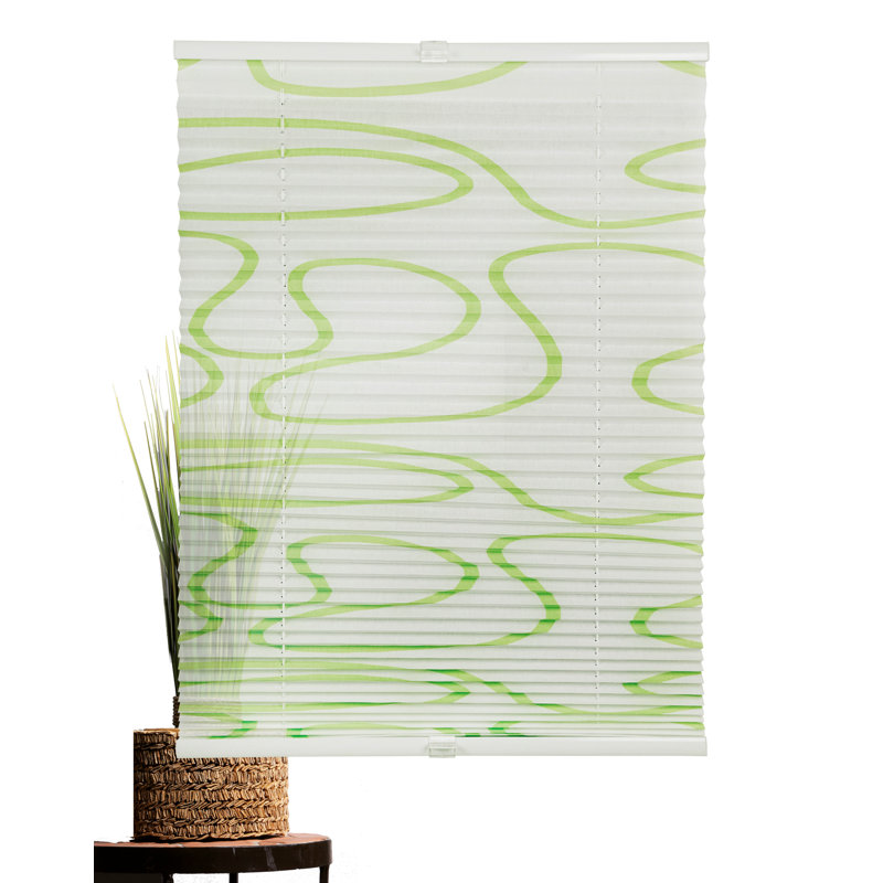 Life Klemmfix Room Darkening Pleated Blind, 130 cm L x 80 cm W, White/Green