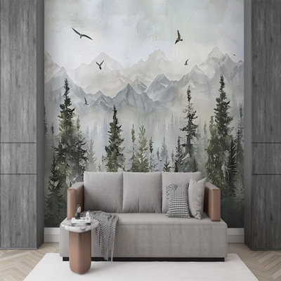 Misty Forest Mountain Landscape Wall Mural