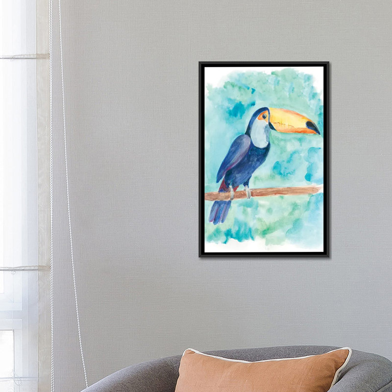« doux oiseau », reproduction sur toile, H 26 po x l 18 po x P 1,5 po, Toile encadrée noire, Pas de tapis