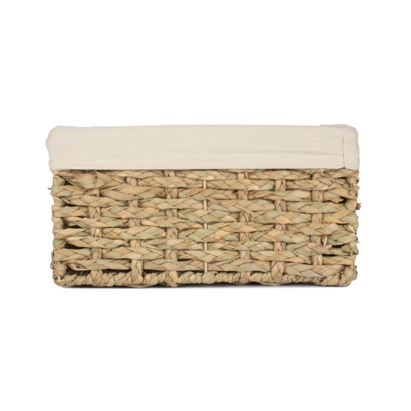 Lily Manor Wicker Thatch Grass Storage Basket with Lining, 18.5cm H x 35cm W x 22cm D, Natural Thatch/White Lining