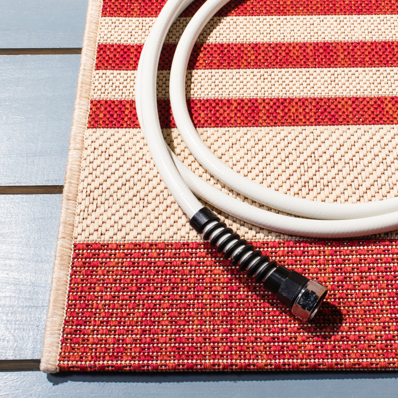 Marone Performance Striped Indoor/Outdoor Area Rug, Square 6'7"