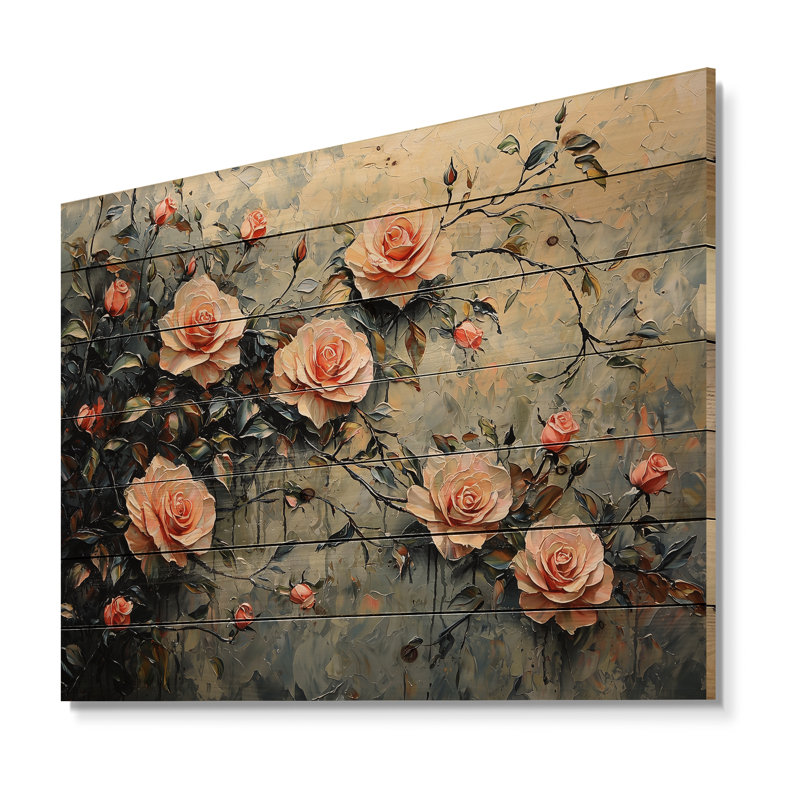 Roses Flowers Fragrance Of Serenity III - Roses Wood Wall Decor - On Natural Pine Wood, 30" H x 40" W x 0.78" D