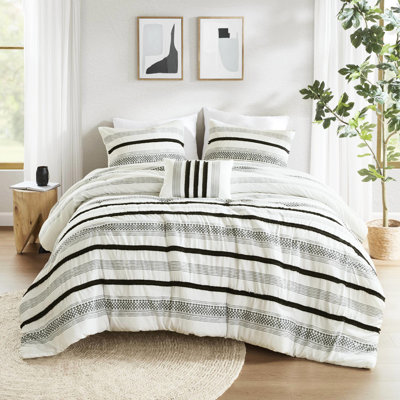 Édredon 7 pièces à rayures - double / grand, microfibre, sélection de literie élégante et invitante double / grand, tissu, froissé, rétrécissement, décoratif fonctionnel