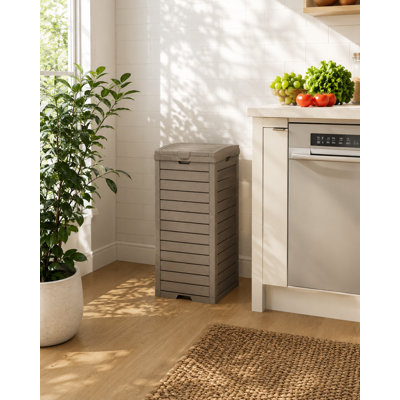 31 Gallon Resin Outdoor Trash Hideaway Container, Manual Lift Waste Bin with Dual Locking Lid & Removable Tray