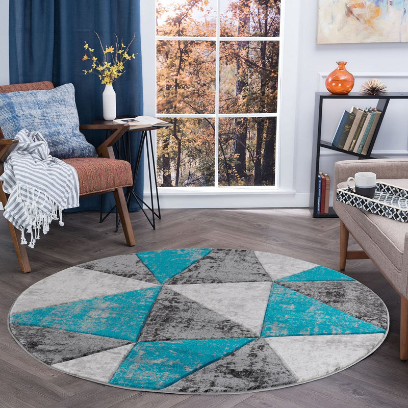 Tapis bleu / noir / gris Gini, Rond 5 pi 2 po