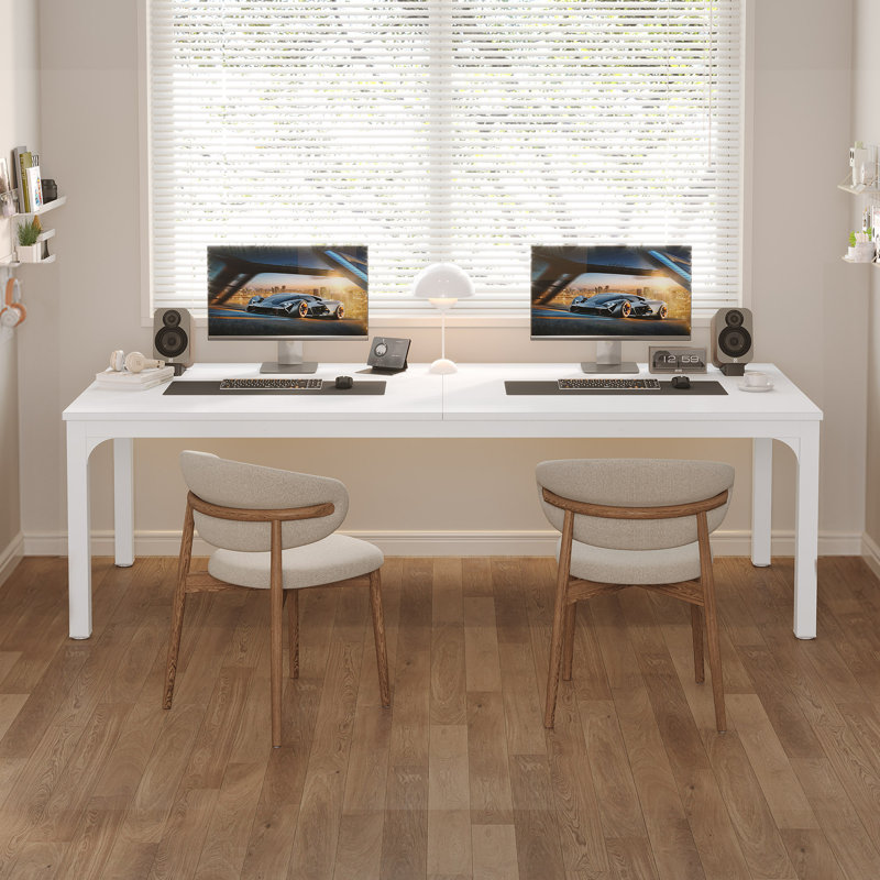 78.7'' Computer Desk Extra Long for 2 People, Light Brown/Black