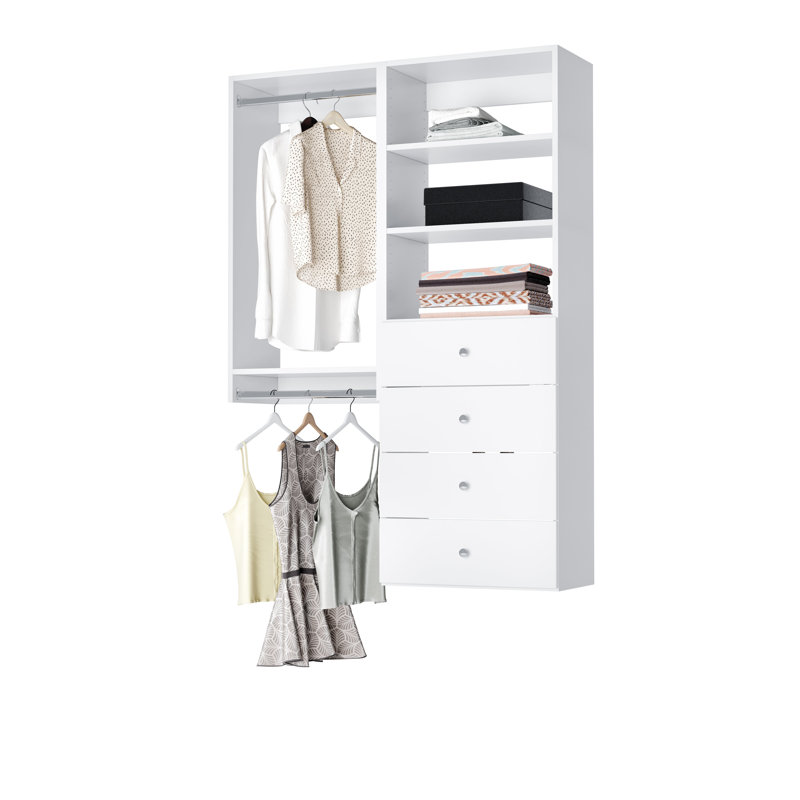 White Wood Compact Closet Kit with Shelving, 60" Wide