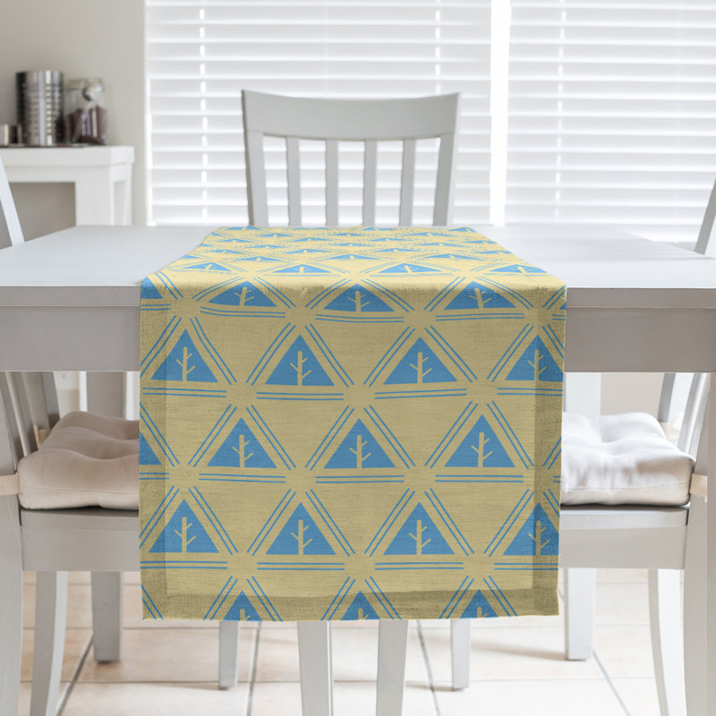 Chemin de table d’arbre minimaliste classic Barbra, 16 po x 72 po, Jaune / Bleu ciel