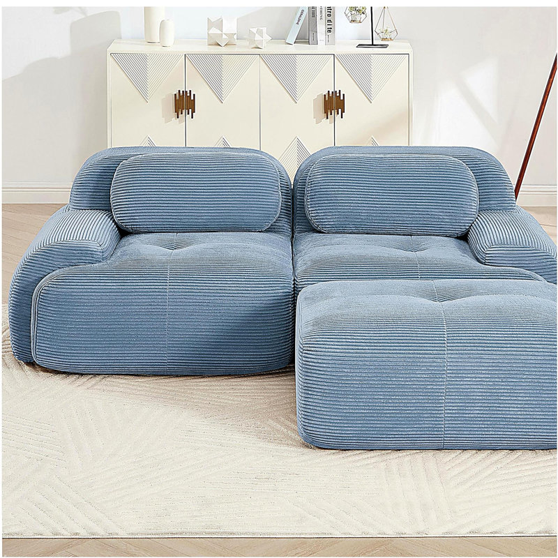 Canapé de 82 po en forme de L en tissu SoftCorduroy, conception modulaire en tissu, combinaisons multiples, accoudoirs courbés, aucun assemblage requis, éponge à haute résilience convenant aux salons, aires de repos, chambres à coucher, bleu