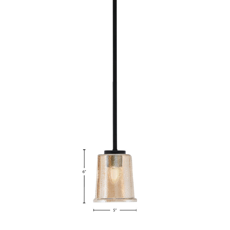 Mini suspension Arrigo Stem présentée en finition noir mat avec un verre ambré à bulles de 13,3 cm (5,25 po).
