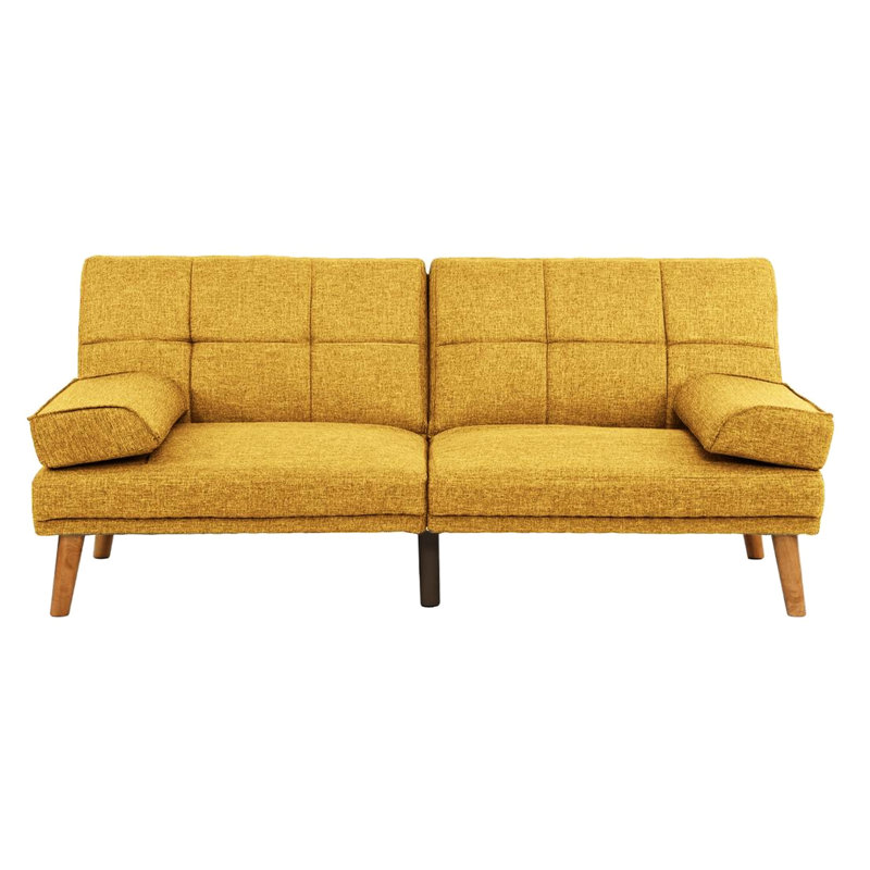 Mustard Polyfiber With Solid Wood Legs And Modern Appeal In Pillow Top, Mustard Polyester Blend