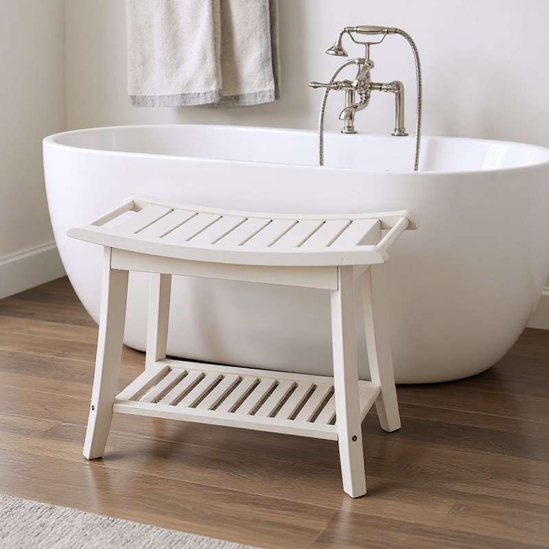 Assembly Required Bamboo Shower Bench, White