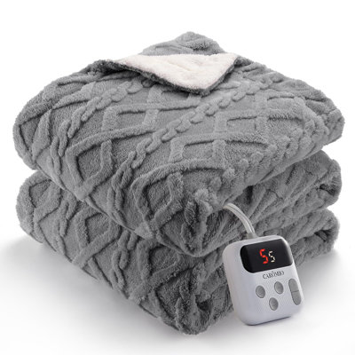 Washable Fast Heating Throw Blanket - Thick Tufted Sherpa Electric Blanket Throw with 10 Heating Levels and 10 Time Settings, ETL Certified