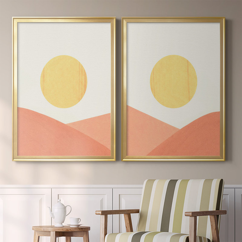 Simple Boho Sun I, toile encadrée de qualité supérieure - prête à être accrochée, Toile avec cadre doré, H 42,5 po x l 61 po