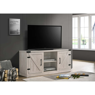 Meuble télé 58 po Salma Dusty Grey avec 2 tablettes ouvertes et 2 armoires