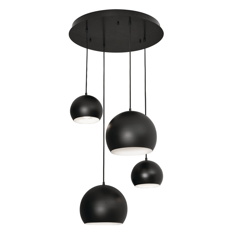 Luminaire suspendu en grappe à 4 lumières, Noir