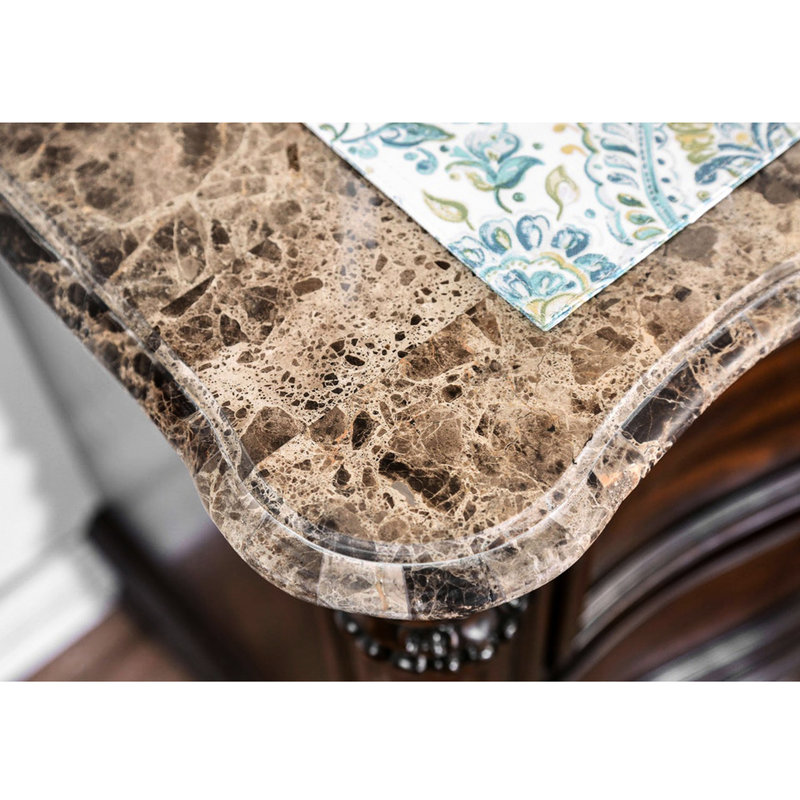 Table de chevet en marbre véritable, ensemble de 2 tiroirs, cerisier brun