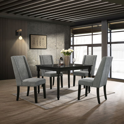 Draven Farmhouse Dining Table With 4 Laurant Upholstered Dining Chairs - Antique Black