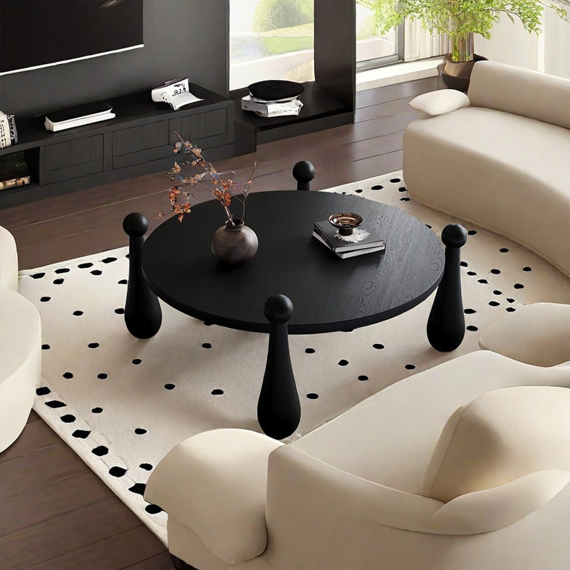 Wabi-sabi vintage all solid wood coffee table, 15.74" H x 31.49" L x 31.49" W, Matte Black