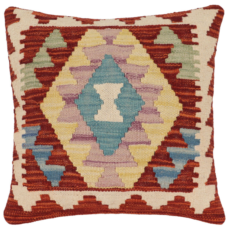 Oreiller rustique en kilim tissé à la main Caballer - 17 po x 18 po Rustic, H 17 po x l 18 po, Rouille / beige turc 1